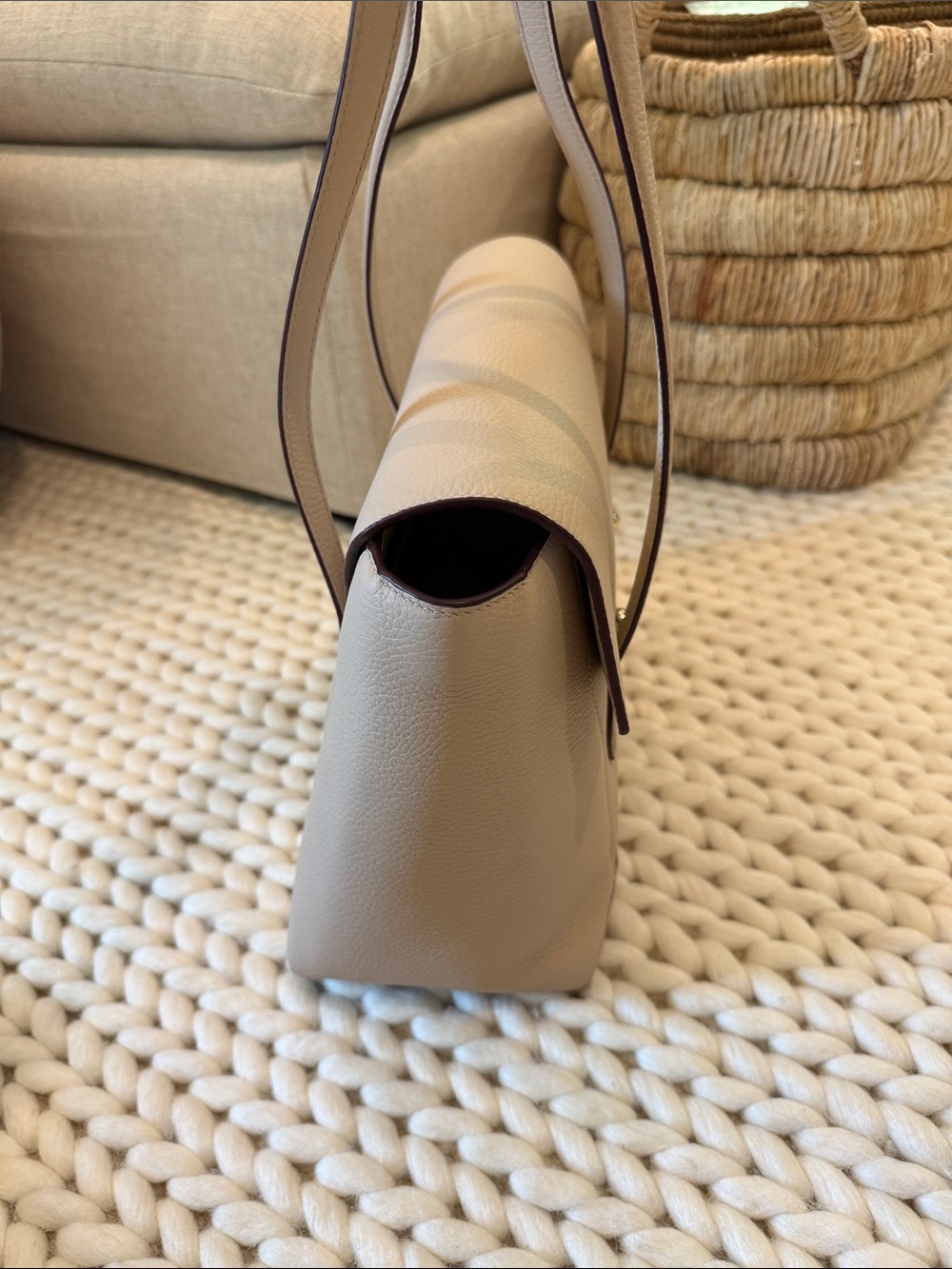 Strathberry Taupe Textured Leather Shoulder Bag with Gold Bar - Picture 6 of 9